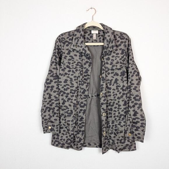 Knox Rose Women's Charcoal Grey Leopard Print Button Utility Jacket Size XS - Picture 3 of 7